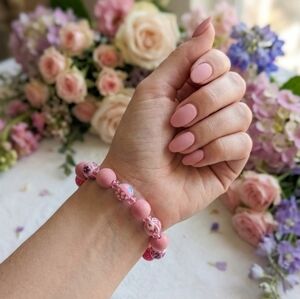Handcrafted Pink Beaded Stretch Bracelet